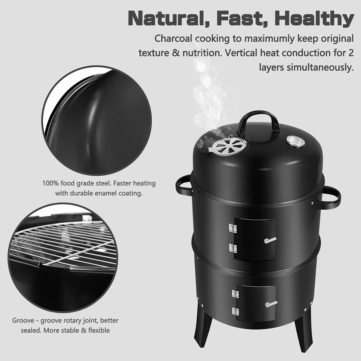 Charcoal Smoker BBQ Grill with Chimney - Image 4