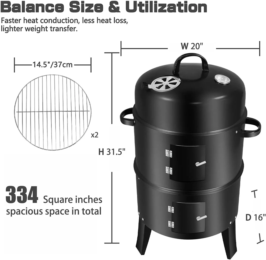 Charcoal Smoker BBQ Grill with Chimney - Image 5