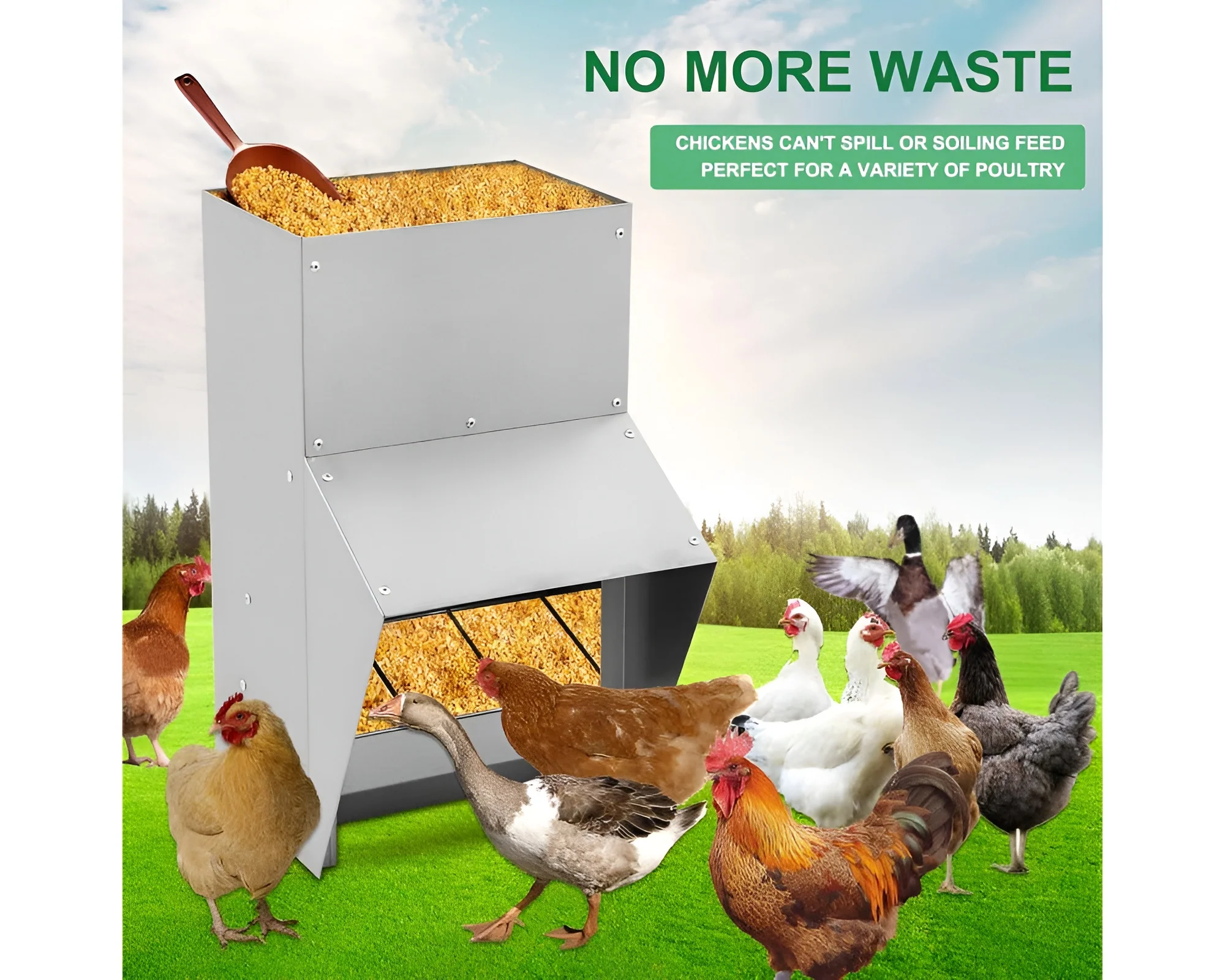 Galvanized Metal Poultry Chicken Feeder Outdoor Hanging Feeder - Image 3
