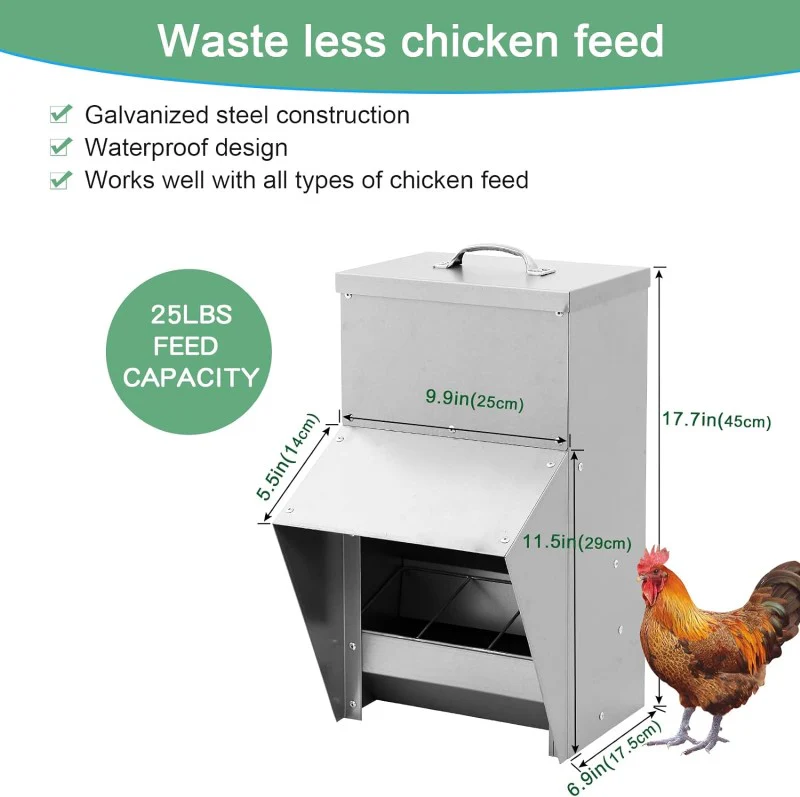 Galvanized Metal Poultry Chicken Feeder Outdoor Hanging Feeder - Image 7