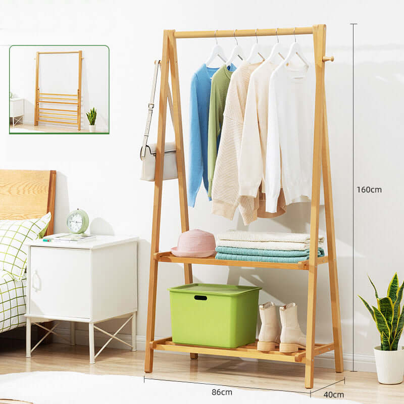 Cloth Rack Garment Rack Bamboo Clothes stand with Coat Rack - Image 2