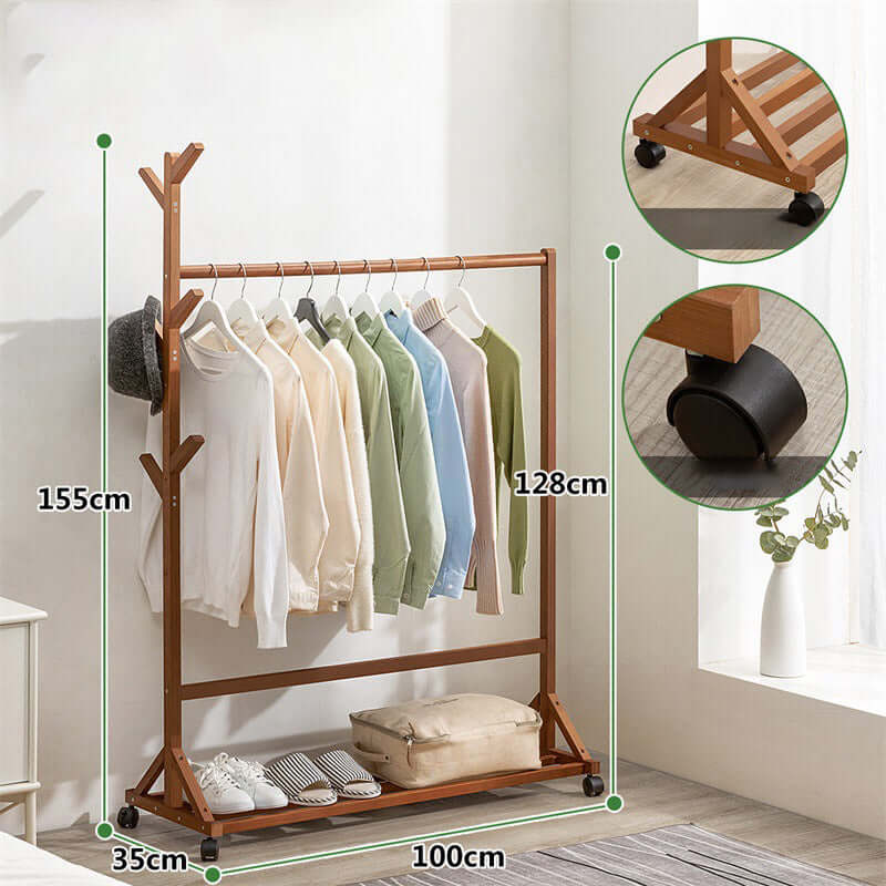Cloth Rack Garment Rack Bamboo Clothes stand with Coat Rack - Image 2