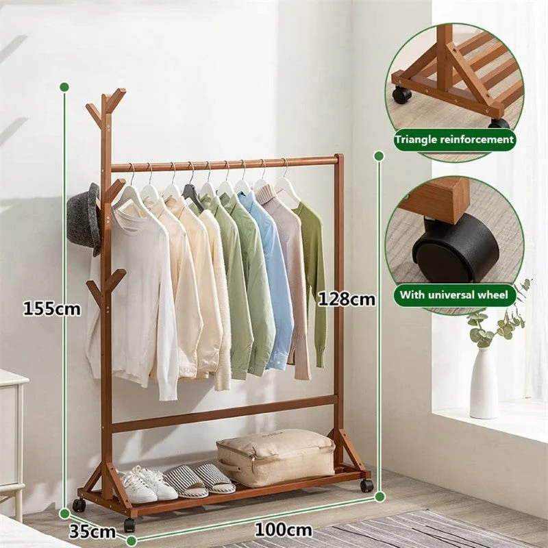 Cloth Rack Garment Rack Bamboo Clothes stand with Coat Rack - Image 7