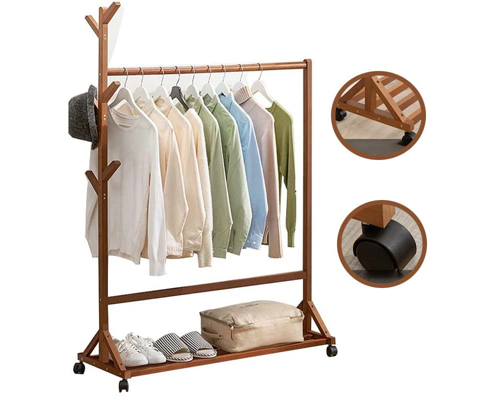 Cloth Rack Garment Rack Bamboo Clothes stand with Coat Rack - Image 8