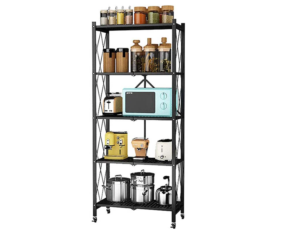 Foldable 5 Tier Kitchen Trolley Shelving Unit with Wheels - Image 10