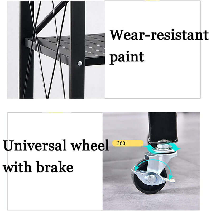 Foldable 5 Tier Kitchen Trolley Shelving Unit with Wheels - Image 3