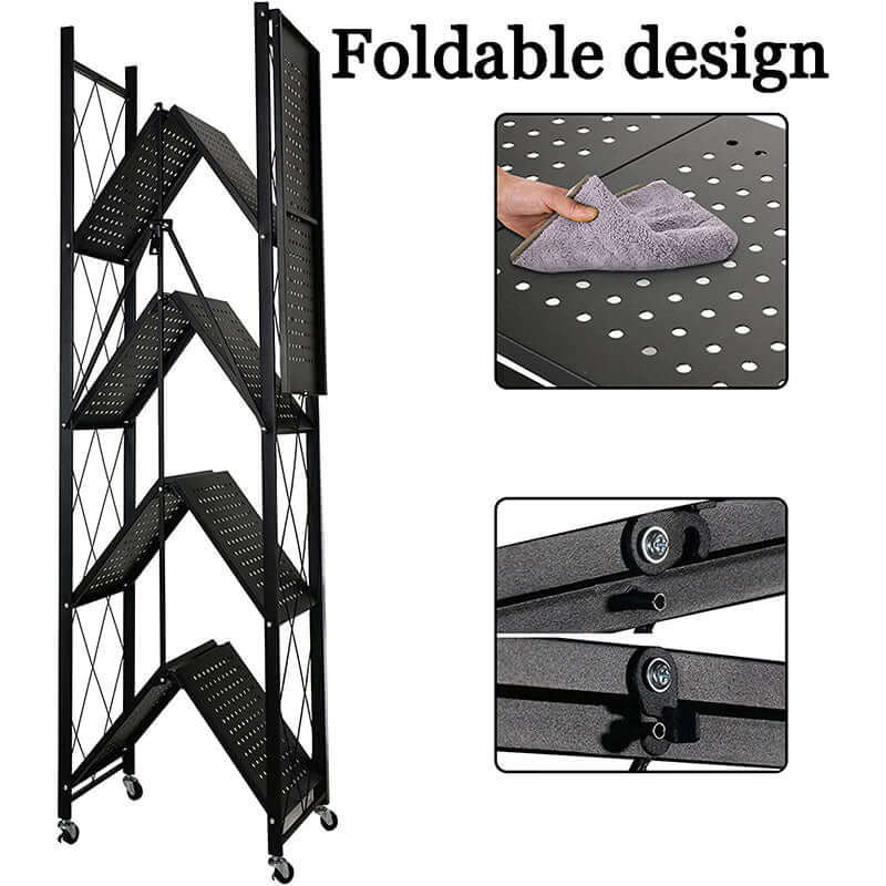 Foldable 5 Tier Kitchen Trolley Shelving Unit with Wheels - Image 5