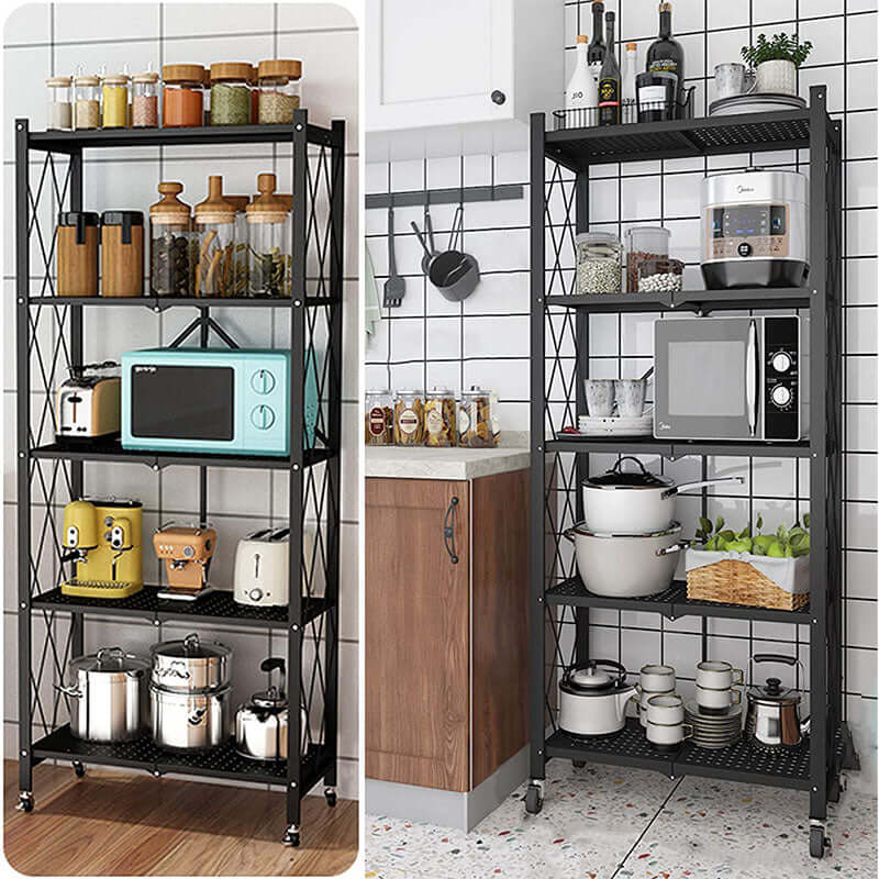 Foldable 5 Tier Kitchen Trolley Shelving Unit with Wheels - Image 9