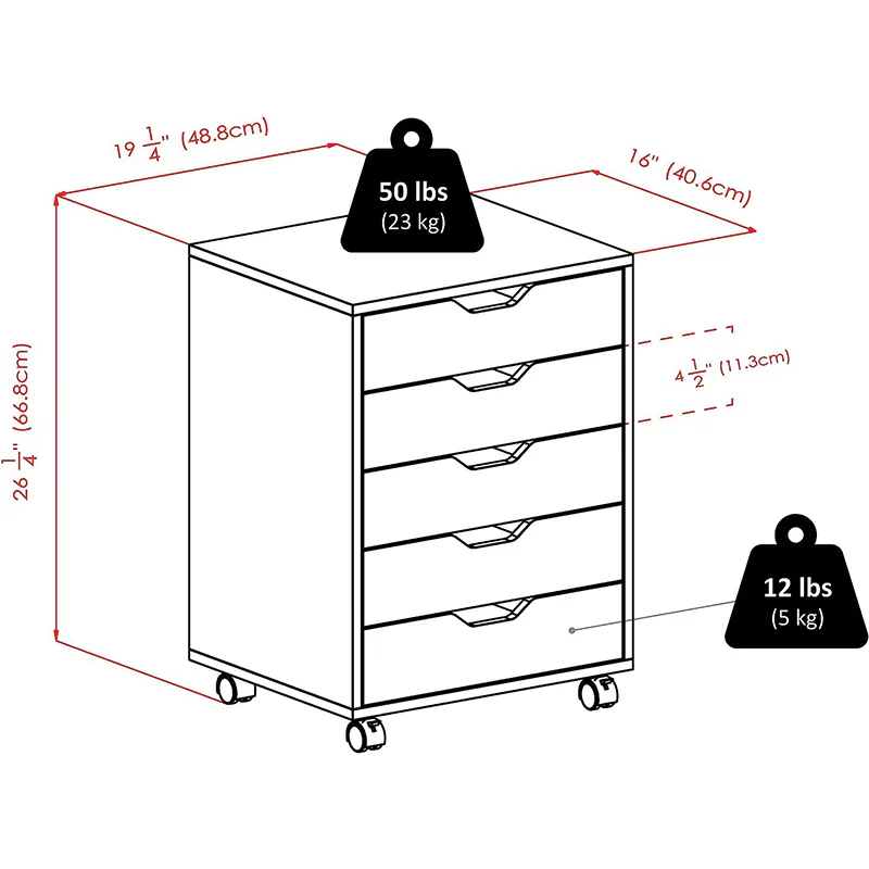Office File Organiser – 5 Drawer Mobile Filing Cabinet Storage Organiser - Image 3