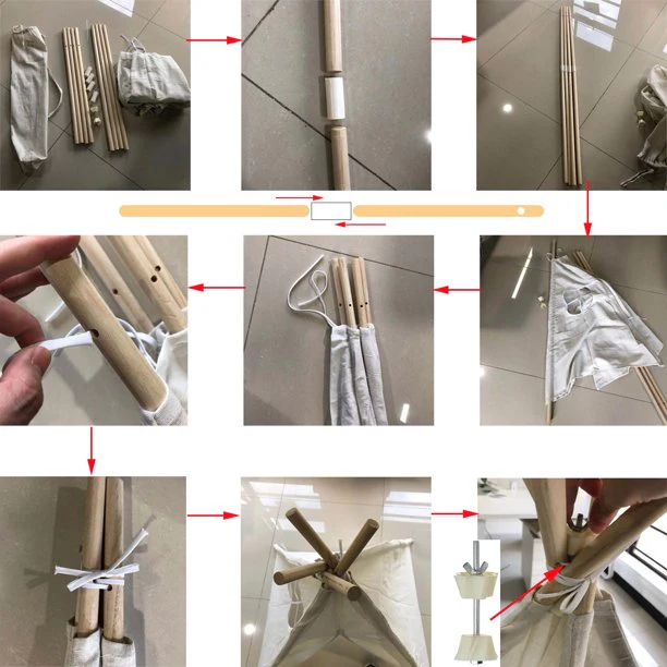 Kids Play Tent Kids Canvas Teepee Tent Playhouse Beige - Image 5