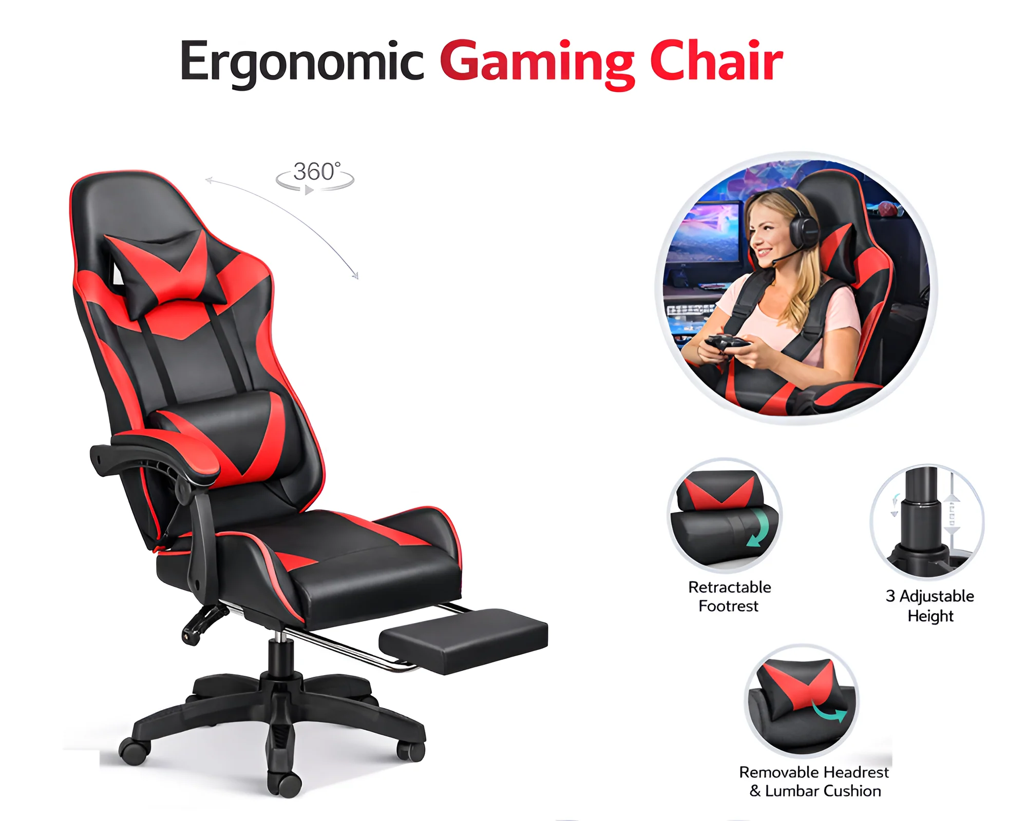 Ergonomic Gaming Chair with Footrest - Image 10
