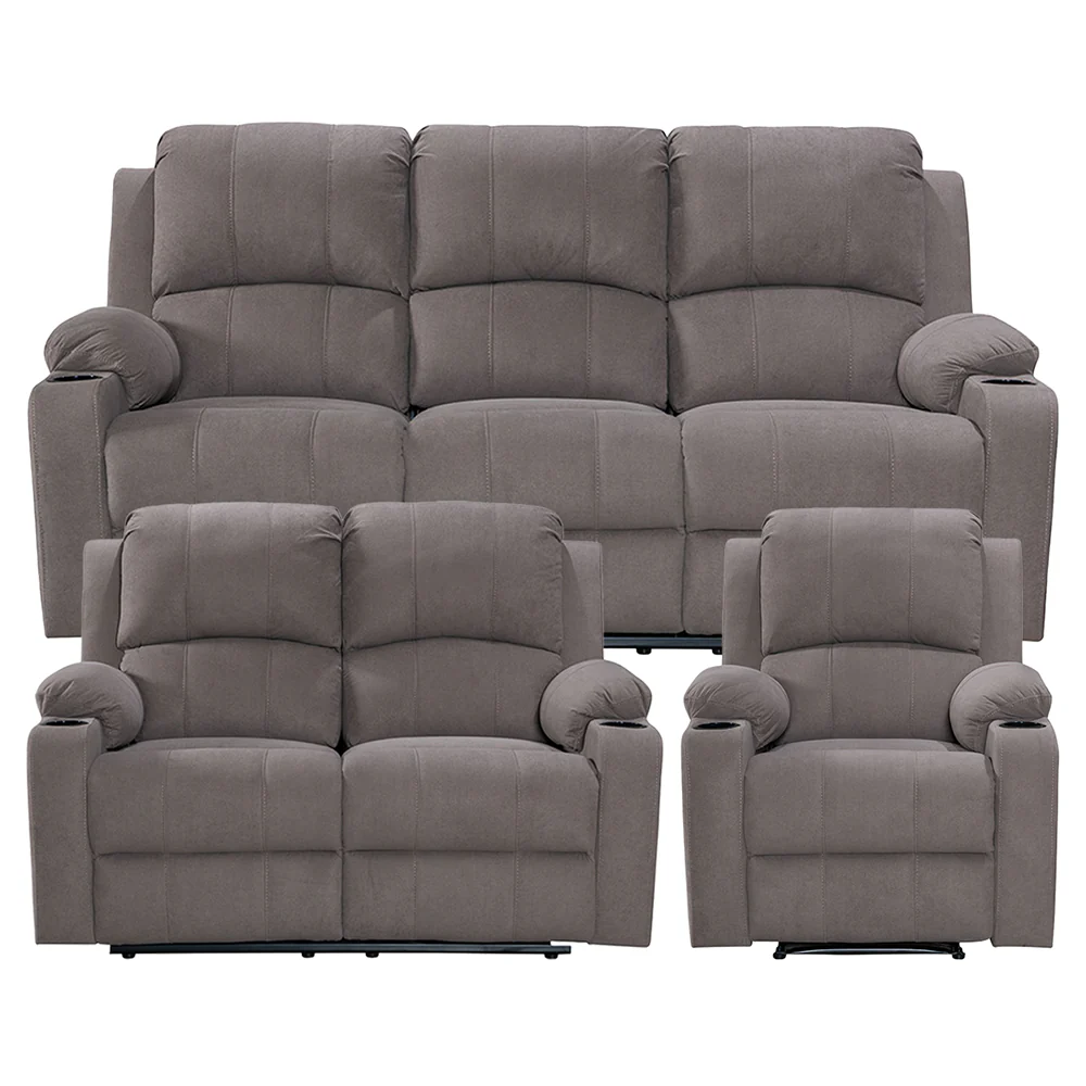 Manual Recliner Sofa Set With Cup Holders