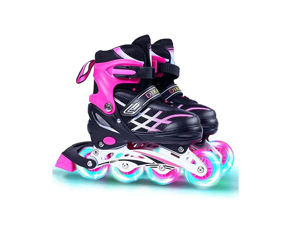 Kids Adjustable Inline Skates with Light Up Wheels Size33-37 Pink - Image 10