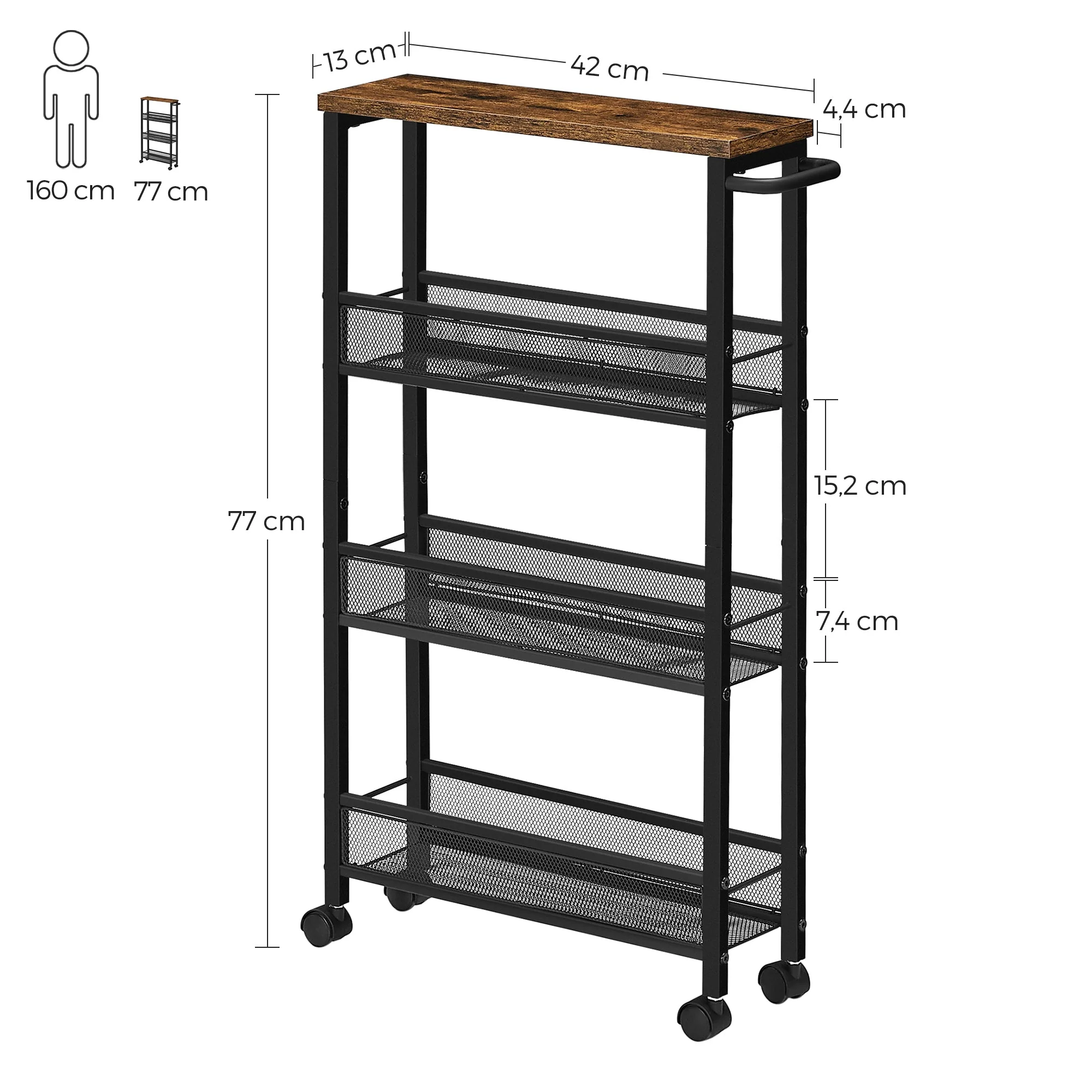 VASAGLE 3 Tiers Utility Rolling Cart Kitchen Trolley - Image 8