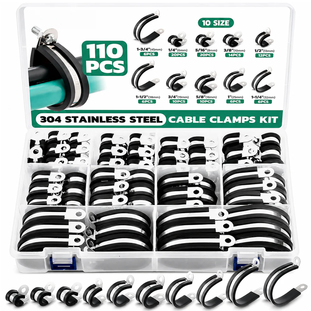 Rubber Hose Clamps 42PCS Stainless Steel P Clips Assortment Kit