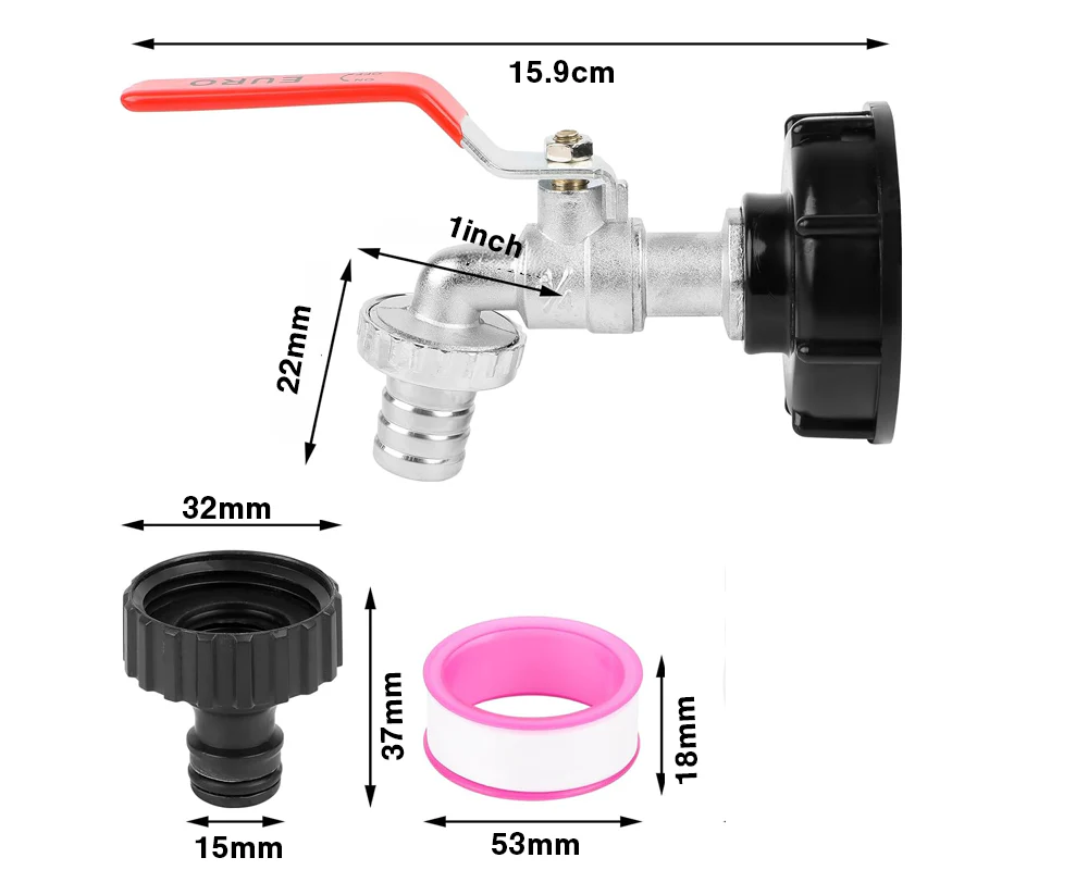 IBC Tank Adapter Alloy Tap / Garden Water Tank Dispenser Tap & Bonus Thread Tape - Image 2