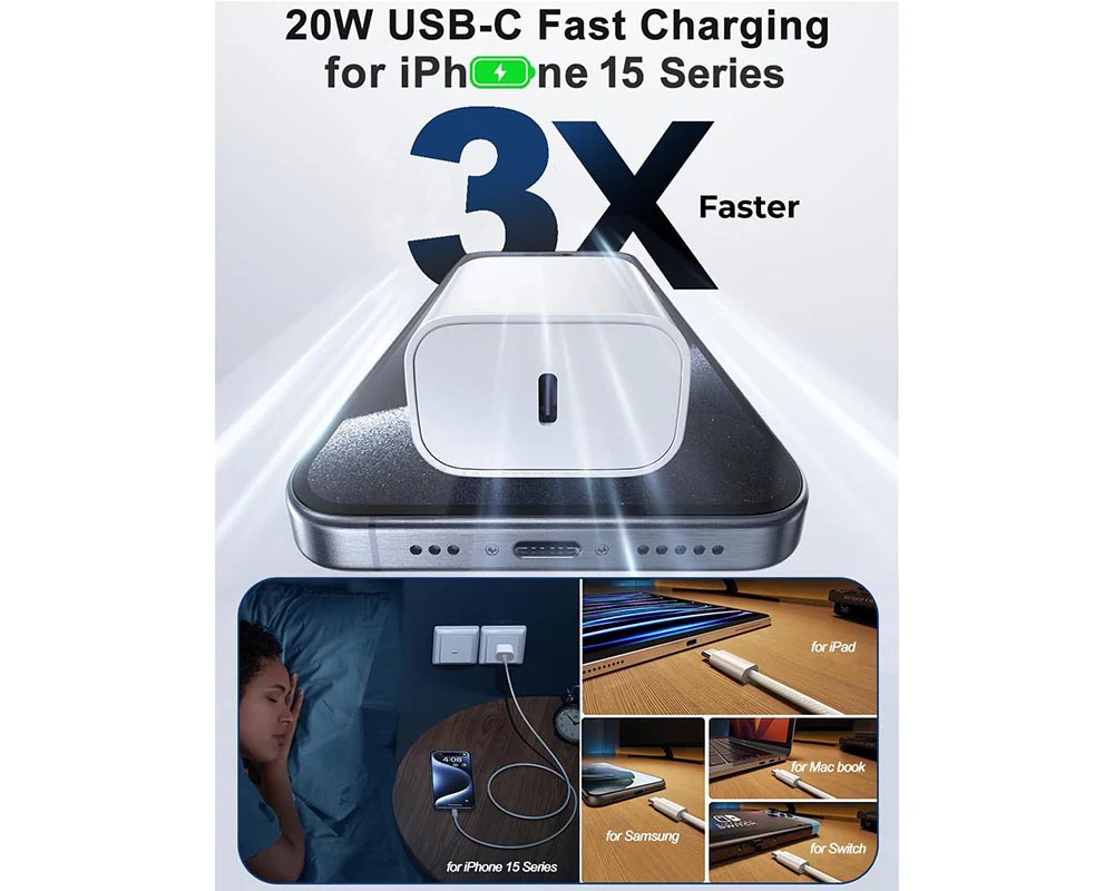 Samsung Wall Charger 20W – Super Fast USB-C Charger with 2m Cable - Image 3