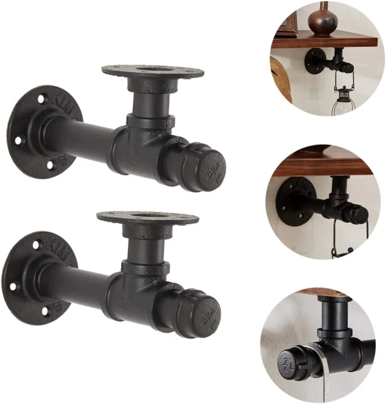 Set of 2 Industrial Iron Pipe Shelving Brackets - Image 5