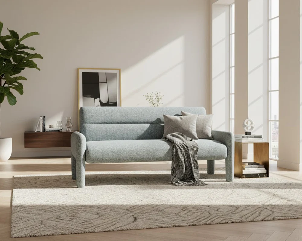 Sky Blue 3 Seater Sofa Modern Chenille KD Sofa for Living Room - Image 5
