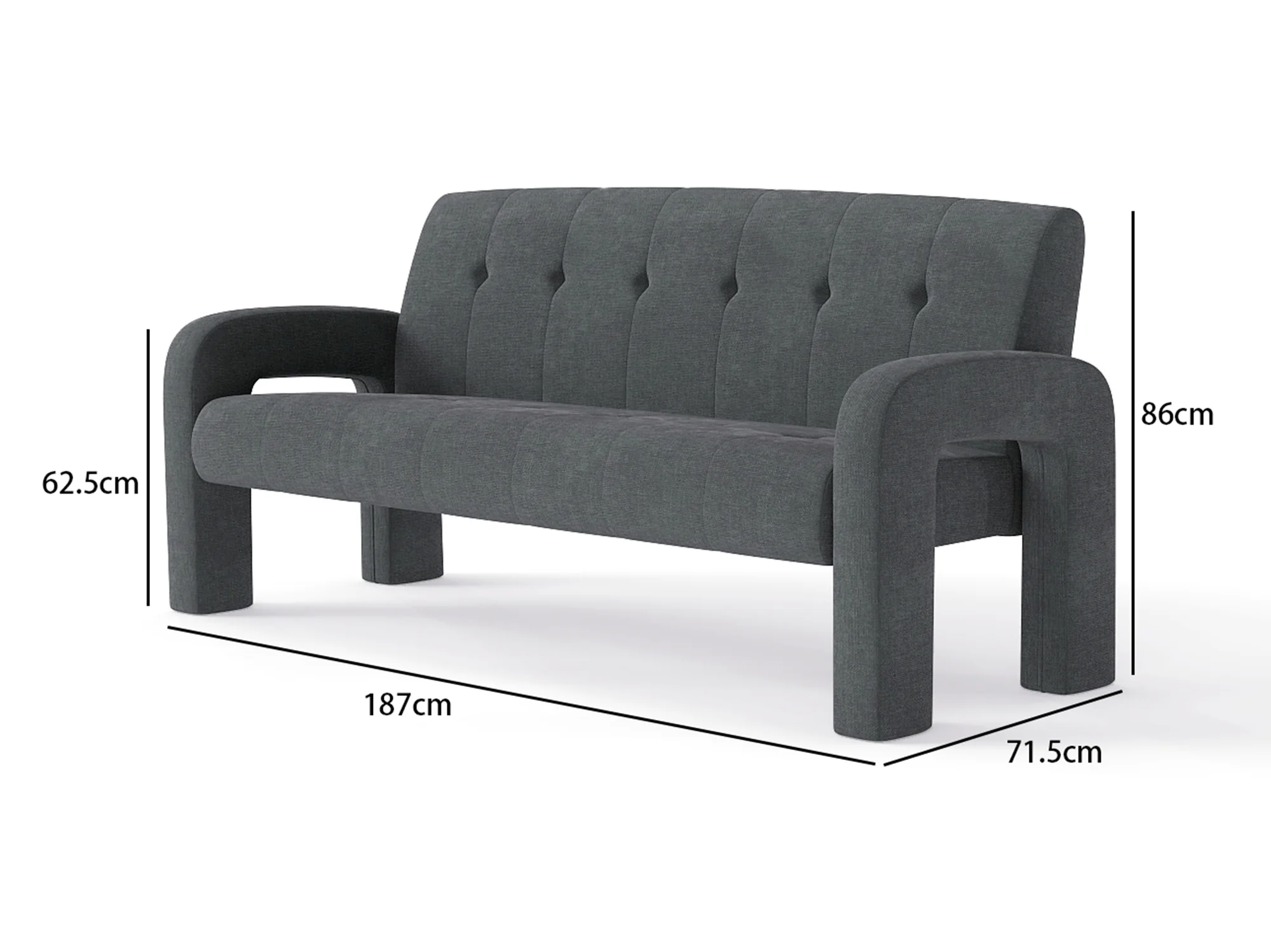 Modern 3 Seater Sofa Milan Charcoal - Image 7