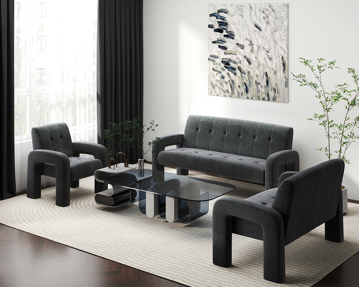 3 Piece Milan Charcoal Sofa Set - Image 3