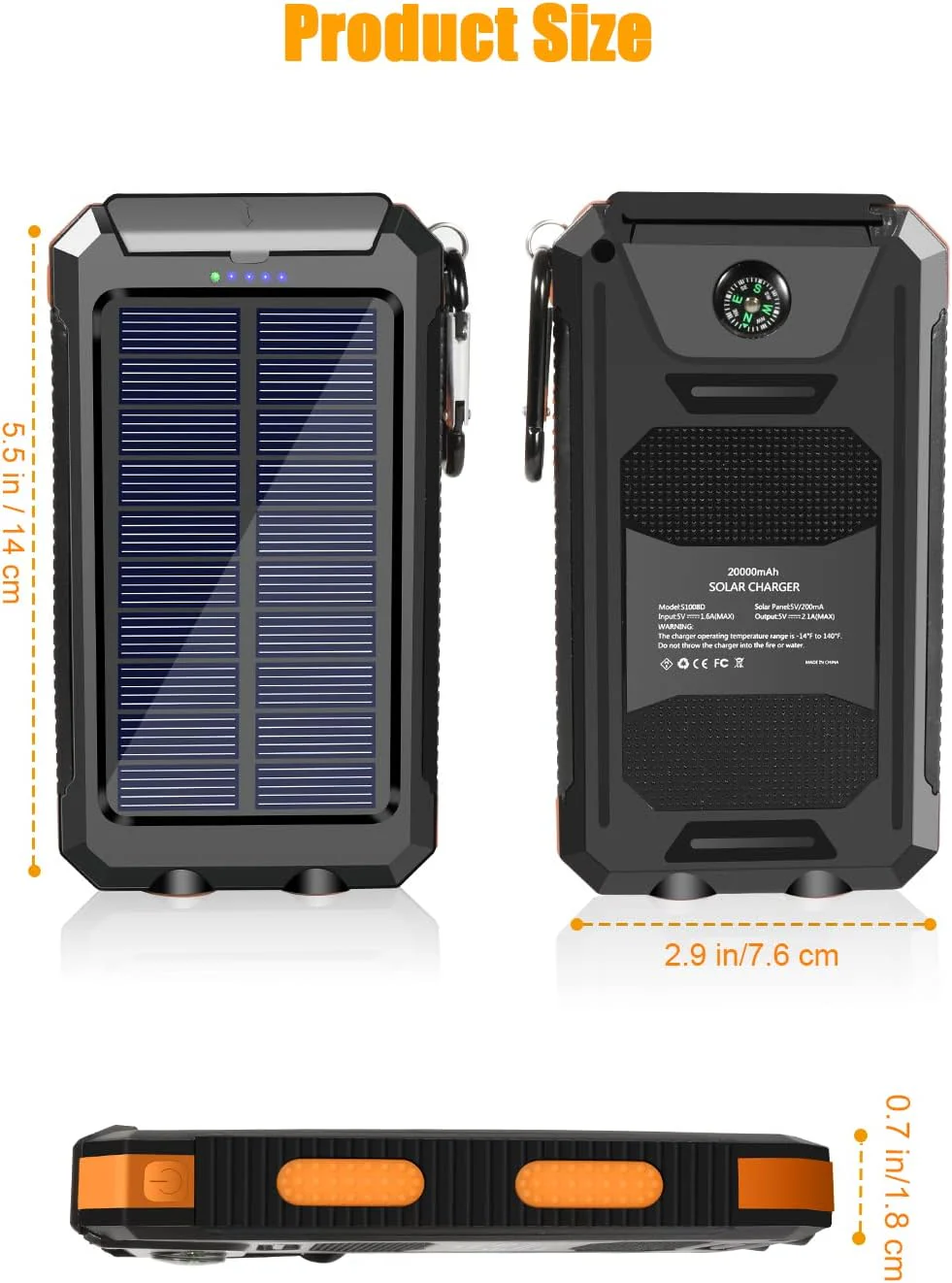 Solar Charger 20000mAh Power Bank with Dual USB and LED Flashlight - Image 12