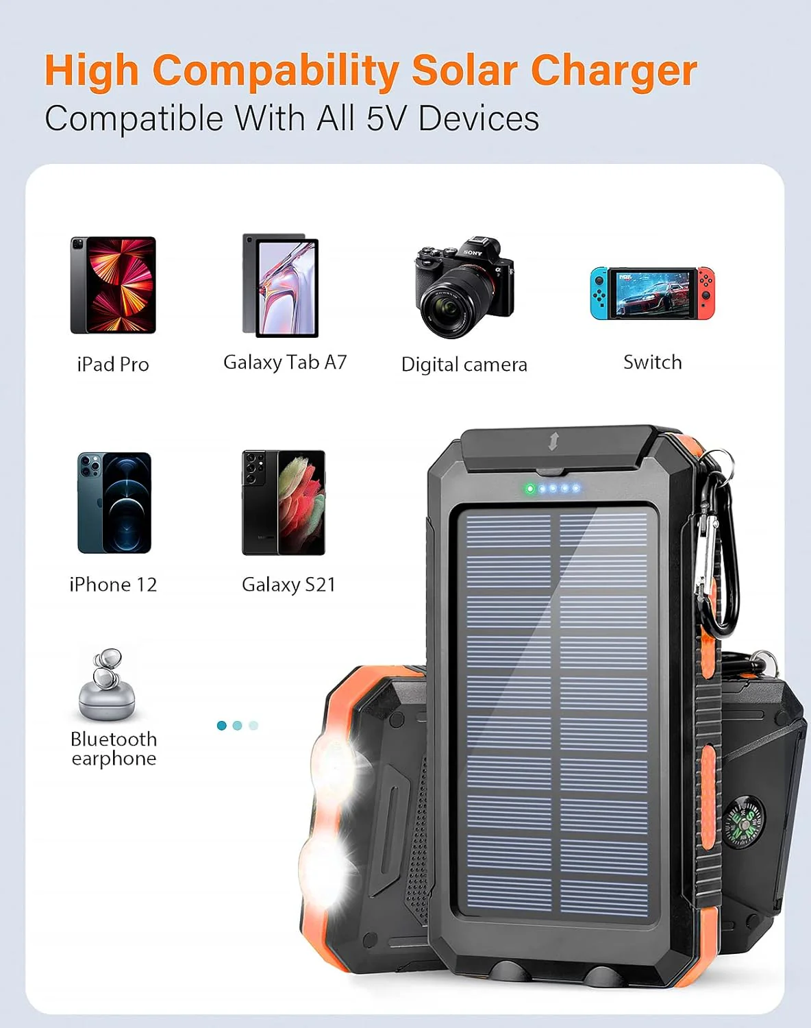 Solar Charger 20000mAh Power Bank with Dual USB and LED Flashlight - Image 17