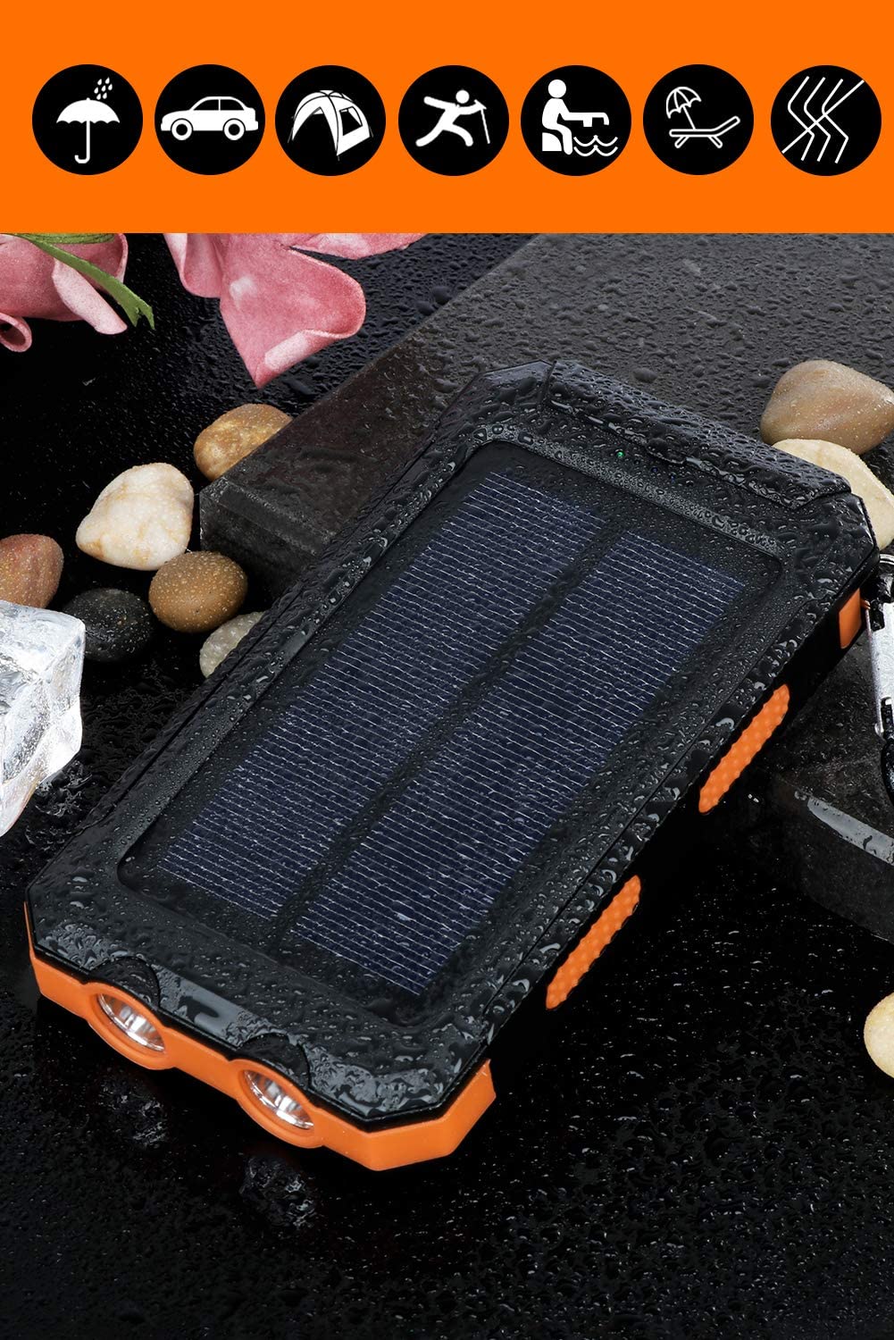 Solar Charger 20000mAh Power Bank with Dual USB and LED Flashlight - Image 5