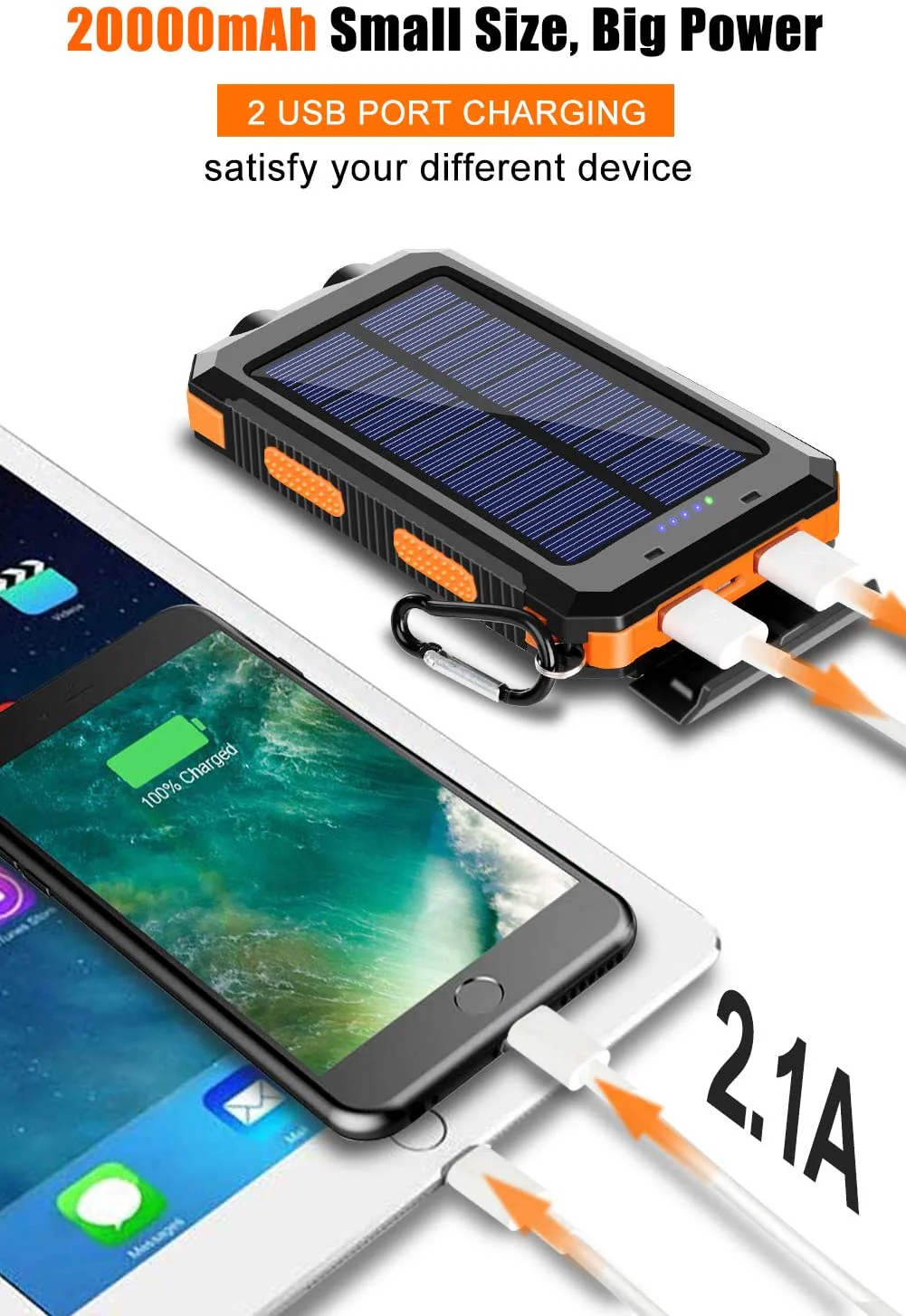 Solar Charger 20000mAh Power Bank with Dual USB and LED Flashlight - Image 9