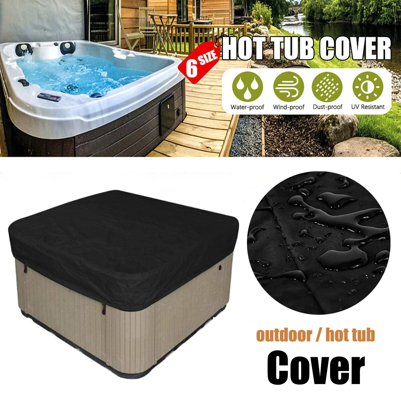 Spa Cover Square – Waterproof Hot Tub Cover, Outdoor Protection 218×218cm - Image 3