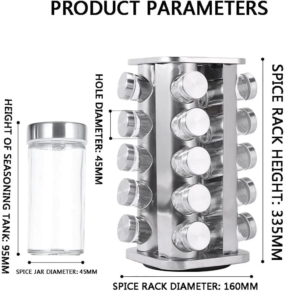 Spice Rack Stand Carousel Rotating Glass Round 20 Jars - Image 7