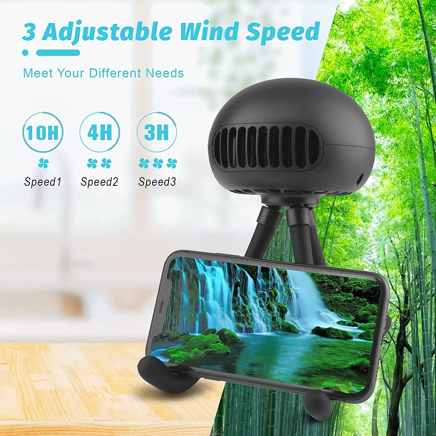 Portable Mini USB Fan Portable Bladeless Fan with Flexible Tripod Clip - Image 3