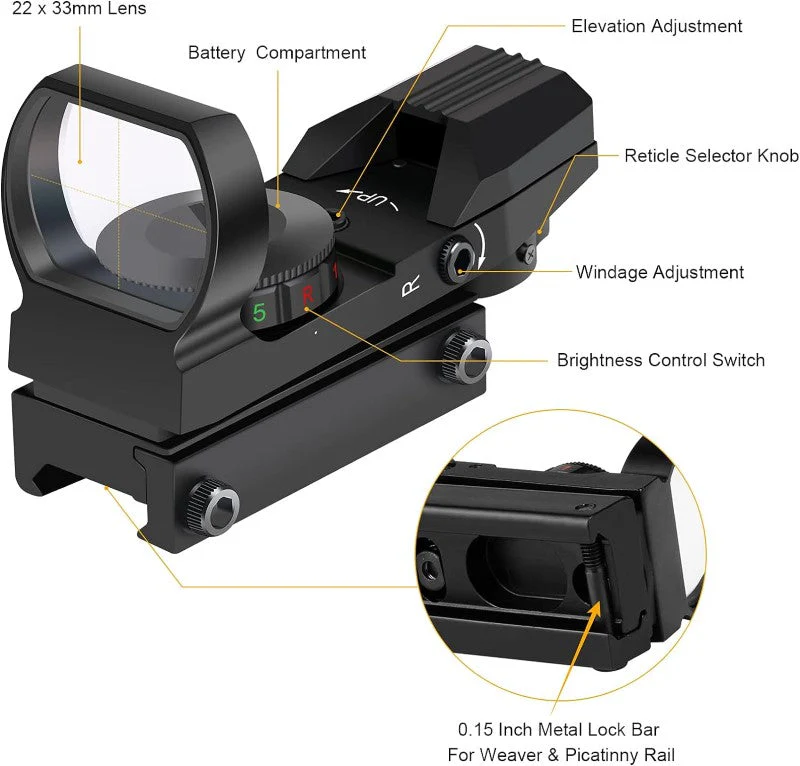 Red Green Dot Sight Tactical Holo 4 Reticle - Image 3