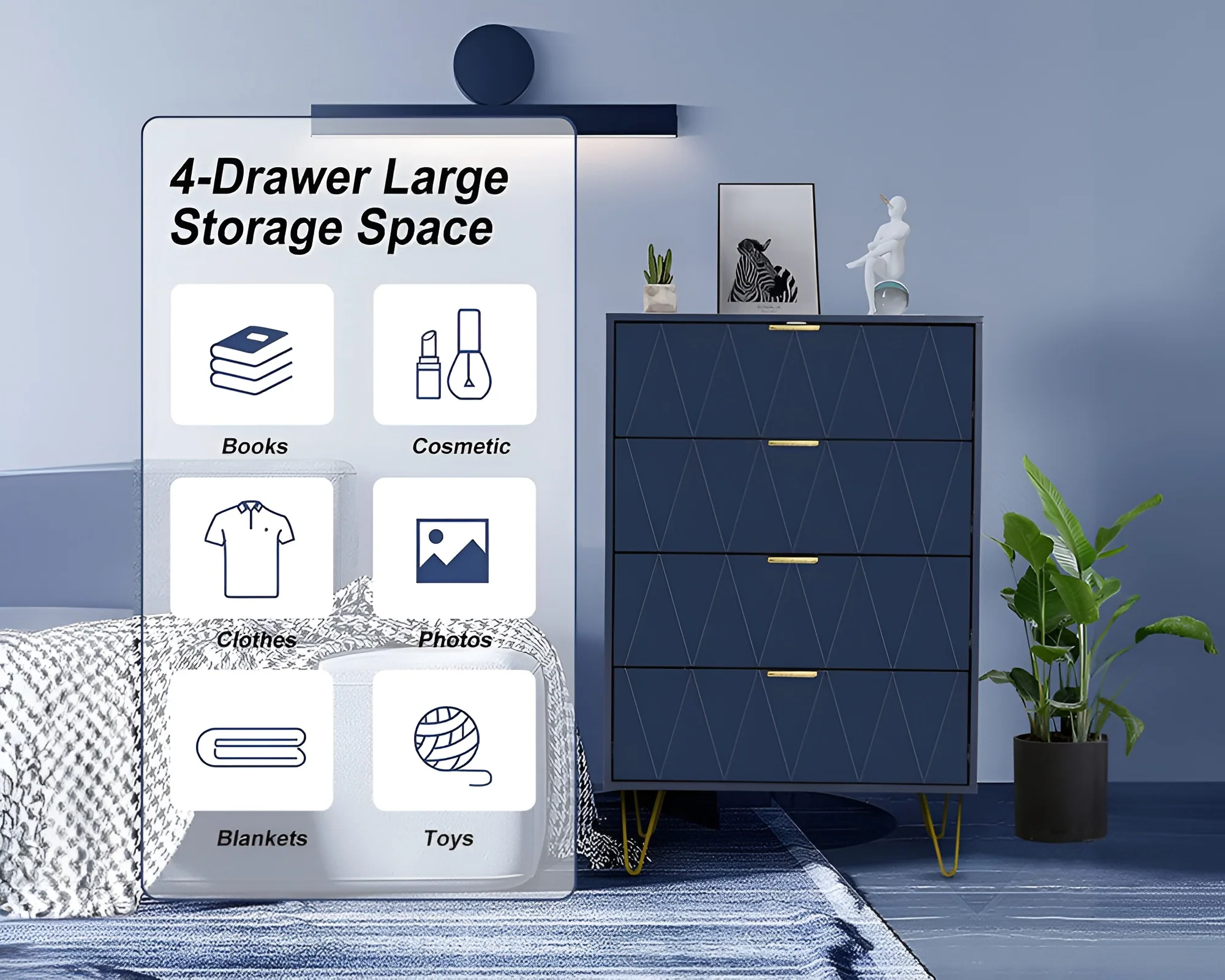 Tallboy Chest of Drawers - 4-Drawer Dressers for Bedroom (Navy) - Image 3