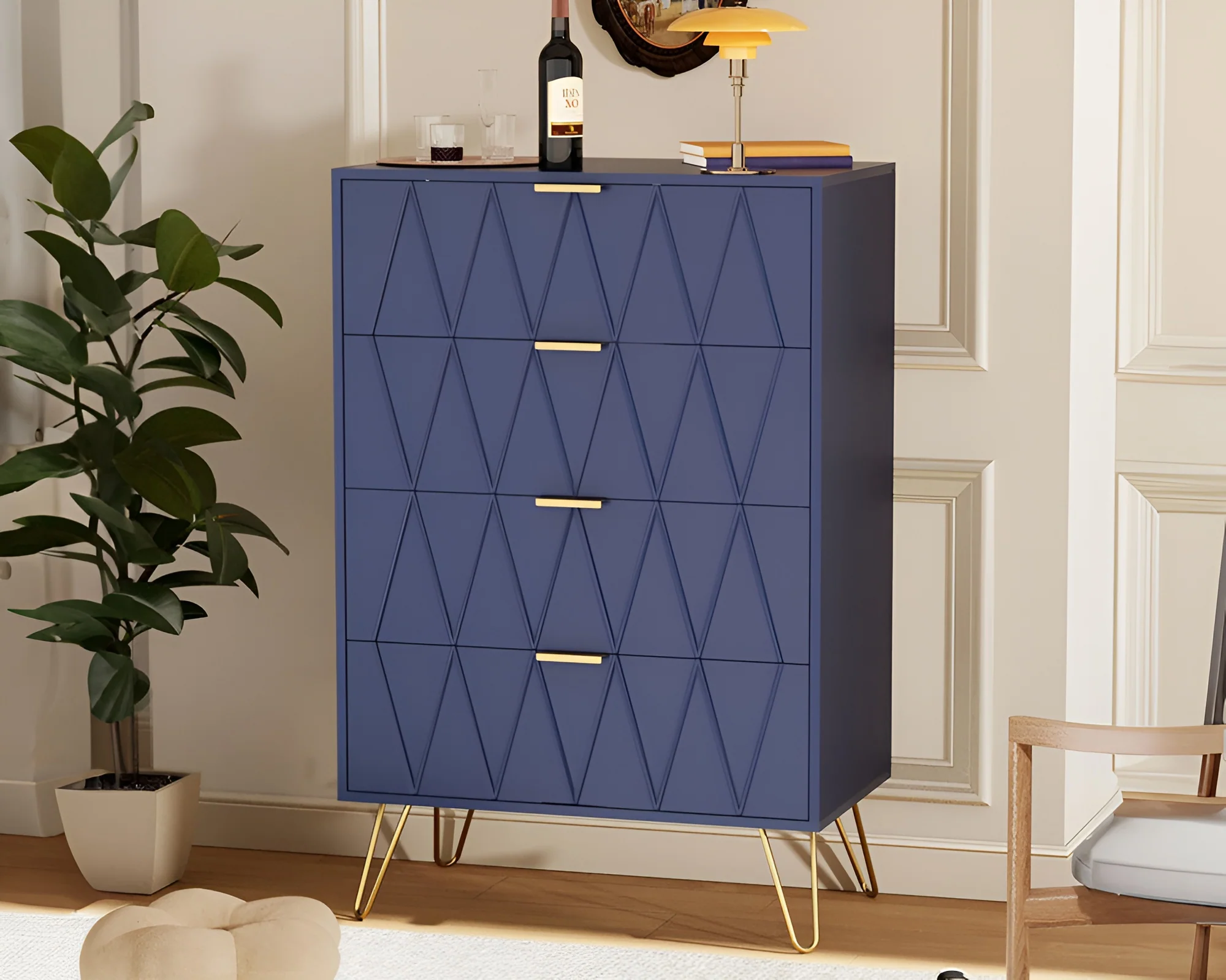 Tallboy Chest of Drawers - 4-Drawer Dressers for Bedroom (Navy) - Image 5