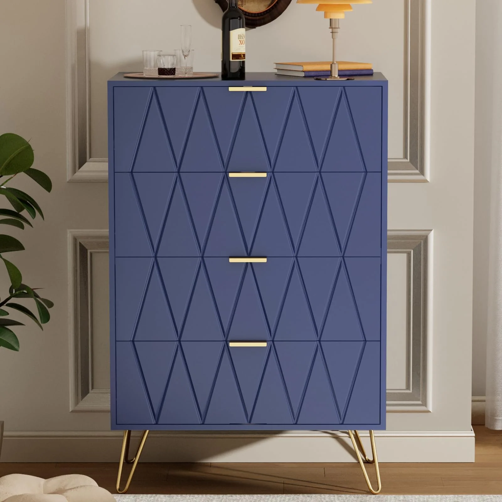 Tallboy Chest of Drawers - 4-Drawer Dressers for Bedroom (Navy) - Image 7