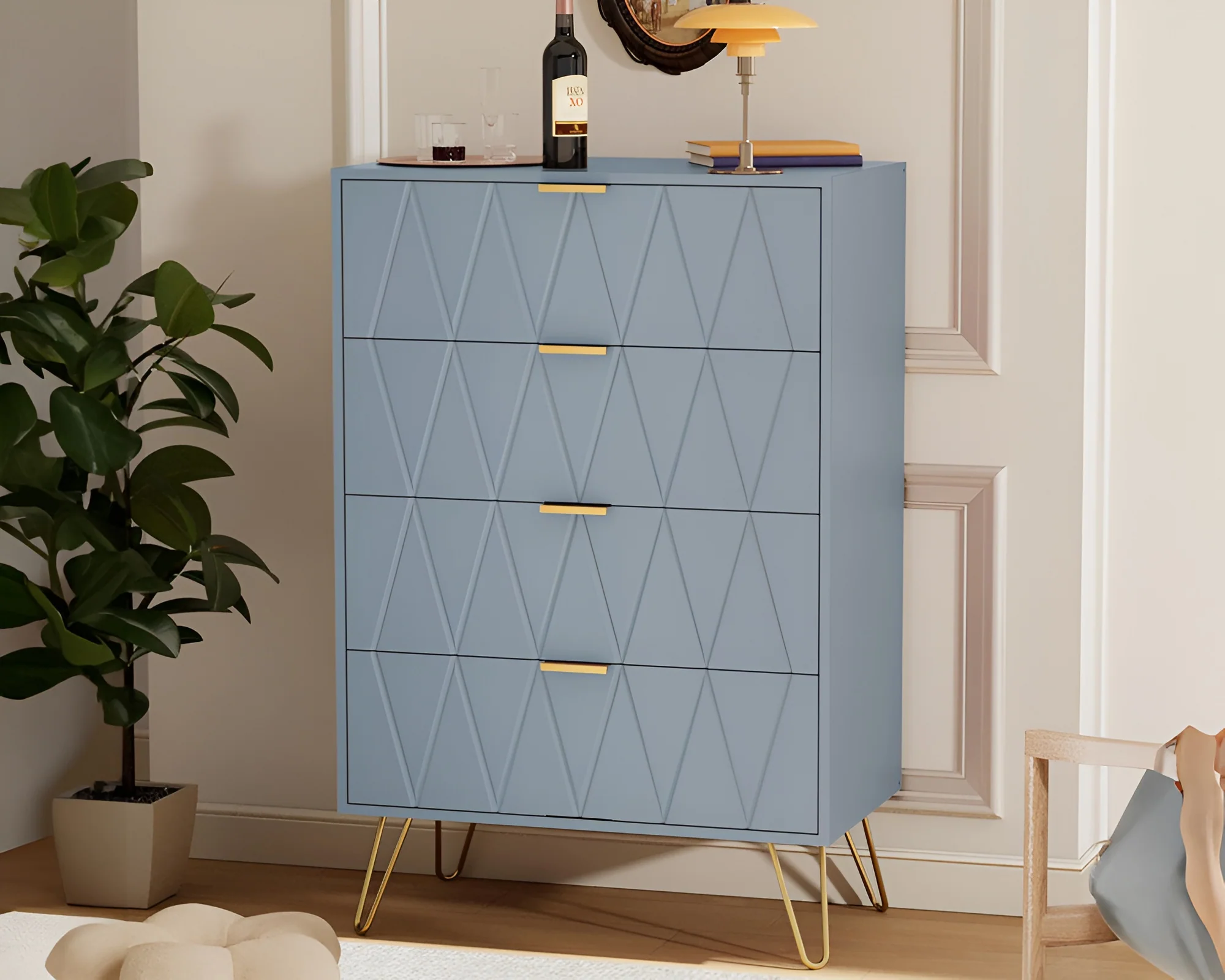 Tallboy Chest of Drawers - 4 Drawer Dressers for Bedroom (Sky blue) - Image 3