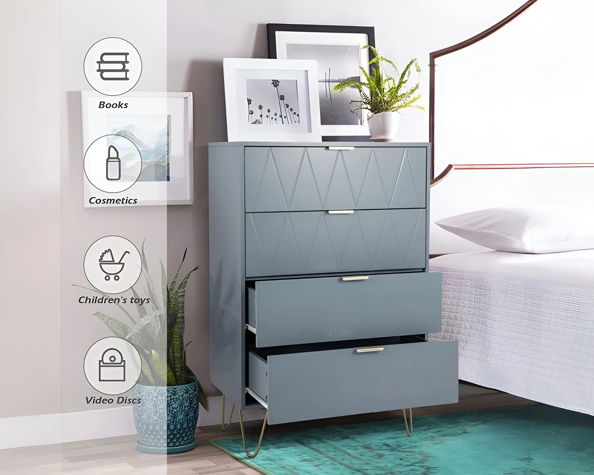 Tallboy Chest of Drawers - 4 Drawer Dressers for Bedroom (Sky blue) - Image 4