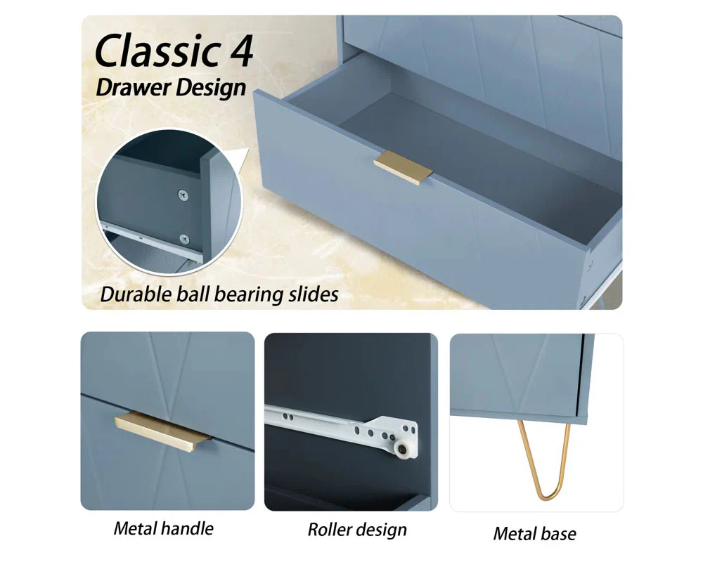 Tallboy Chest of Drawers - 4 Drawer Dressers for Bedroom (Sky blue) - Image 5