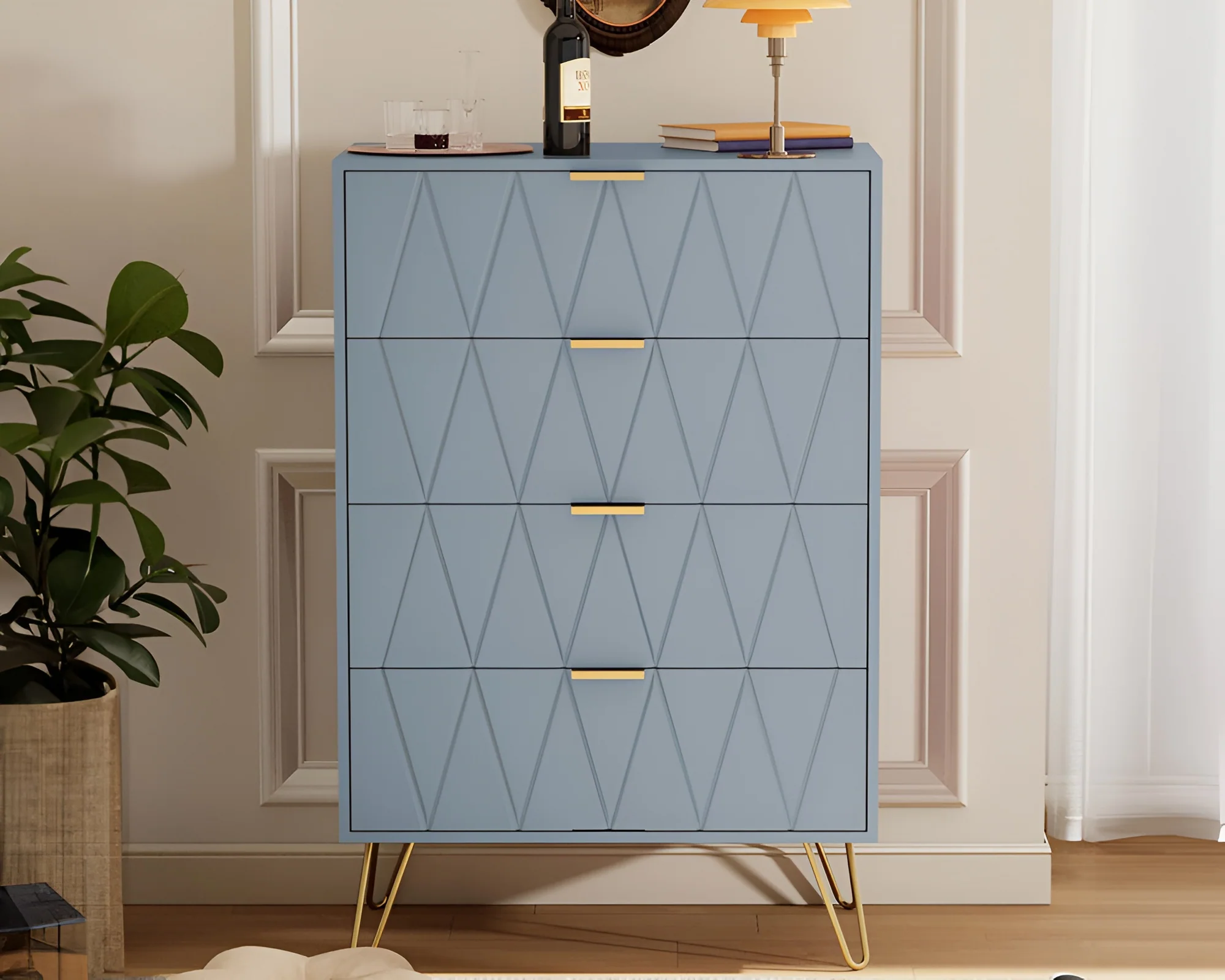 Tallboy Chest of Drawers - 4 Drawer Dressers for Bedroom (Sky blue) - Image 7