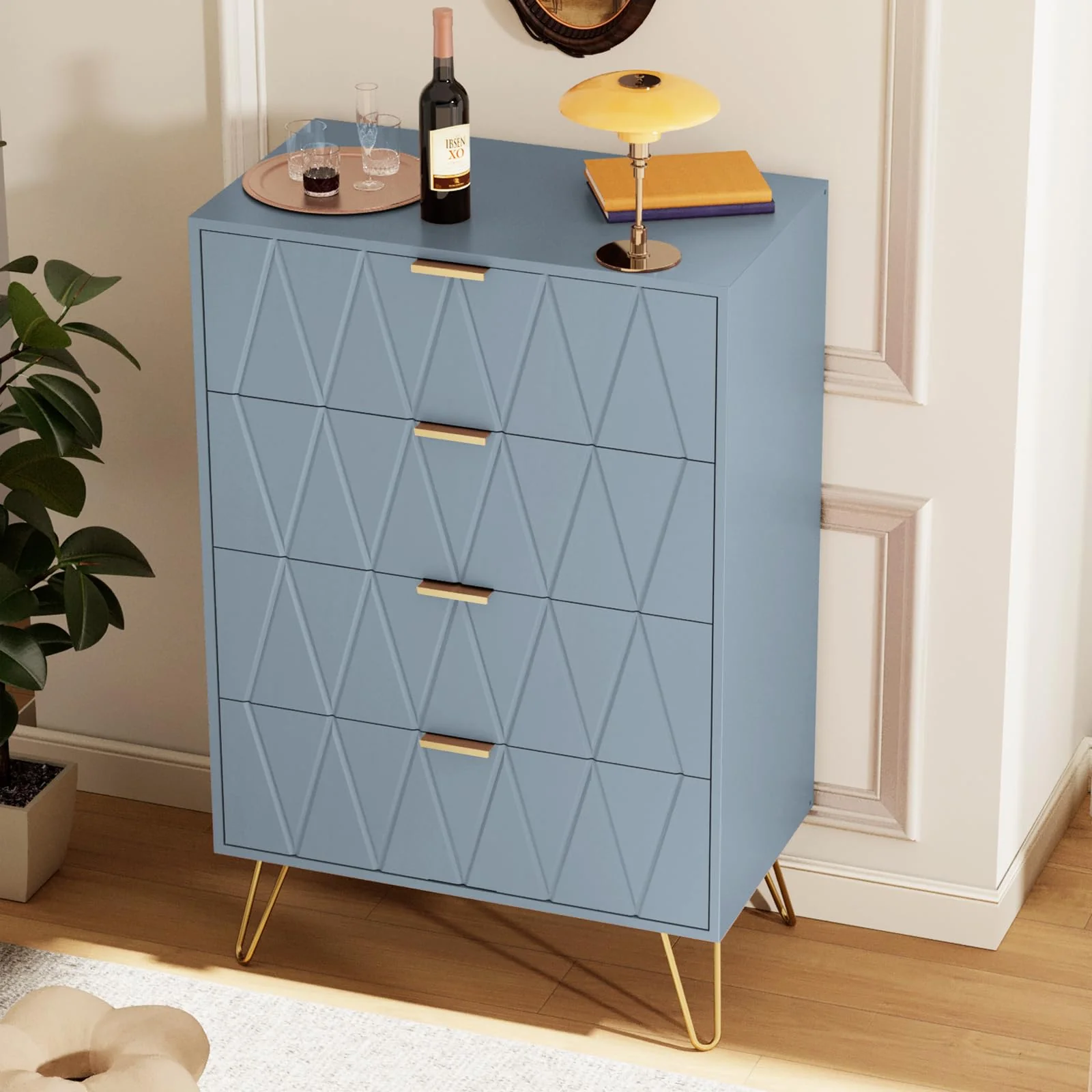 Tallboy Chest of Drawers - 4 Drawer Dressers for Bedroom (Sky blue) - Image 8