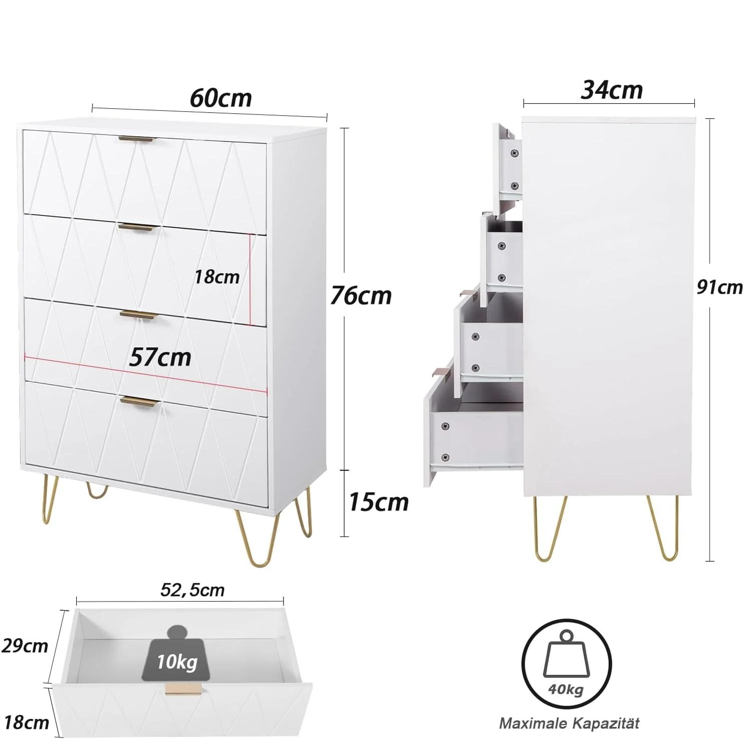Tallboy Chest of Drawers - 4-Drawer Dressers for Bedroom (White) - Image 8