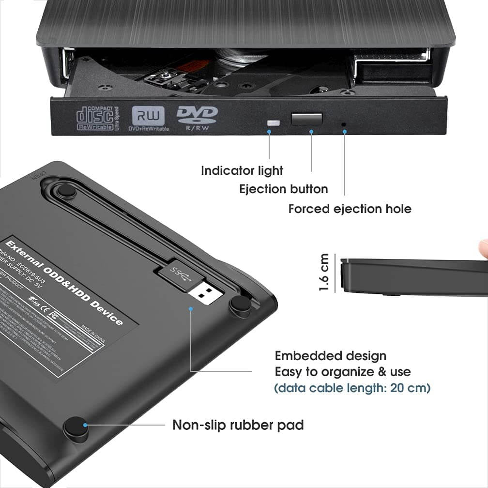 External DVD Drive USB 3.0 Portable CD DVD Writer Burner for Laptop - Image 2
