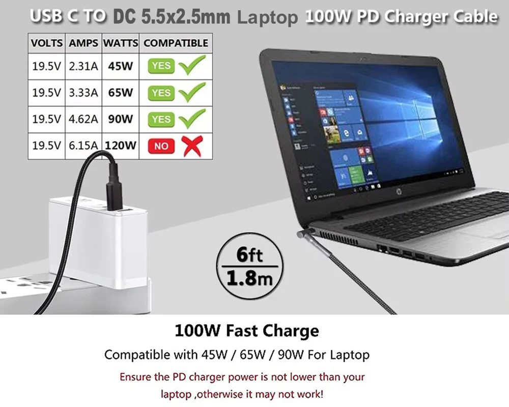 Universal USB-C Charger Cable for Dell Lenovo Asus Hp Acer Laptop - Image 5