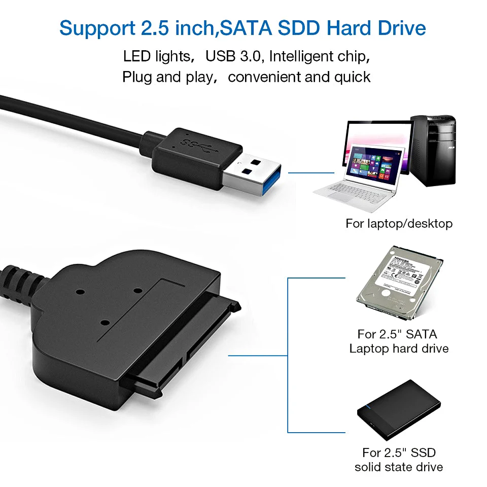 Sata To Usb Cable, Usb 3.0 To Sata Hard Drive Adapter Compatible For 2.5 Inch Hdd And Ssd - Image 4