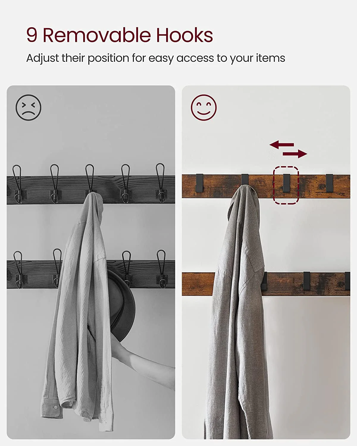 Wooden Coat Rack with Shelves Hooks by VASAGLE - Image 3