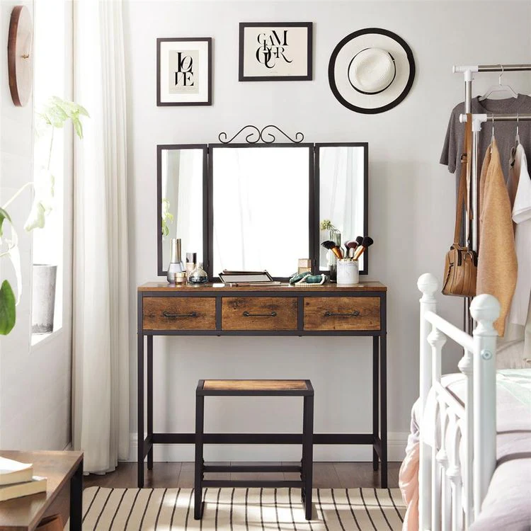 Dressing Table Vanity Table Set with Stool - Image 2
