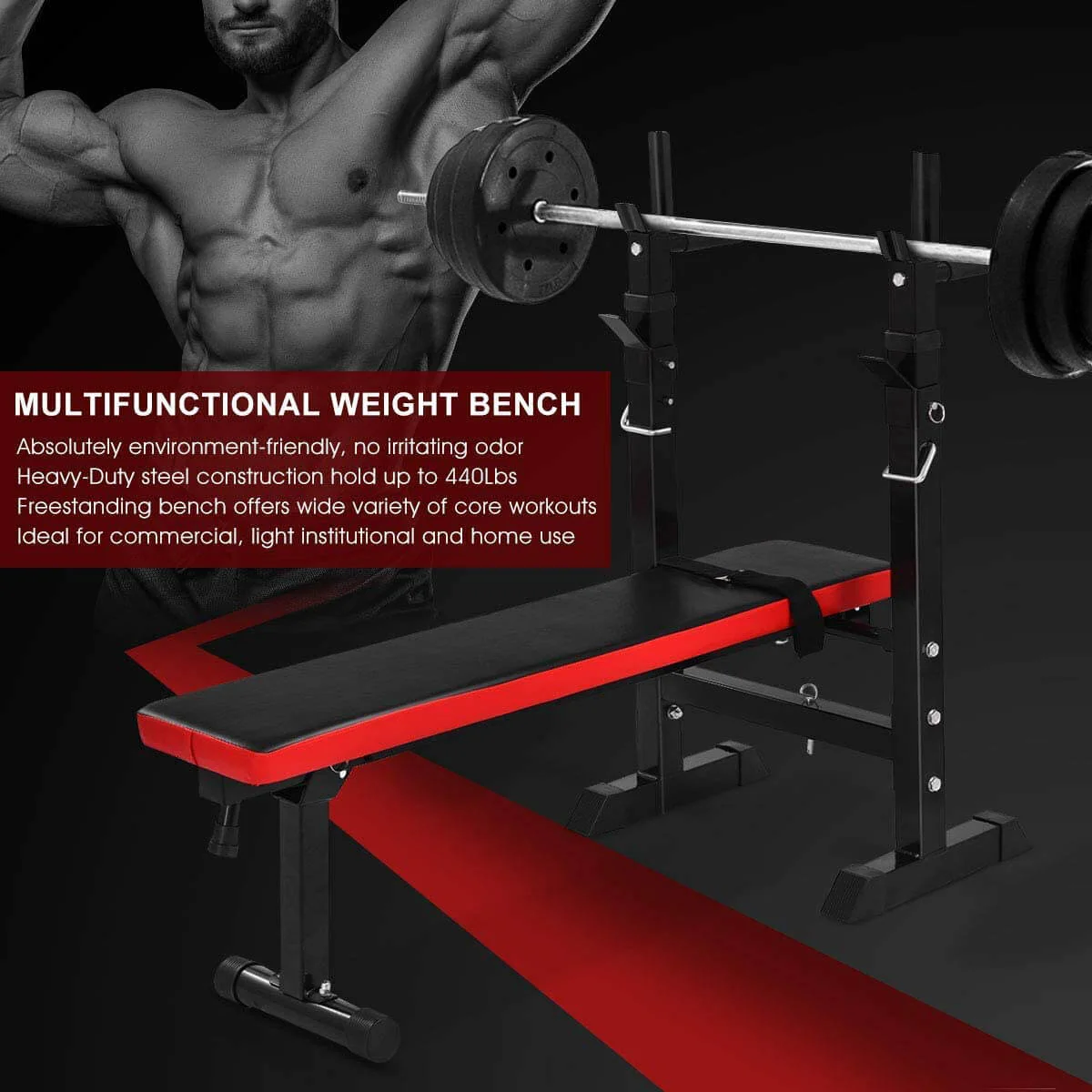 Weight Bench Adjustable Folding Workout Bench Barbell Rest - Image 3