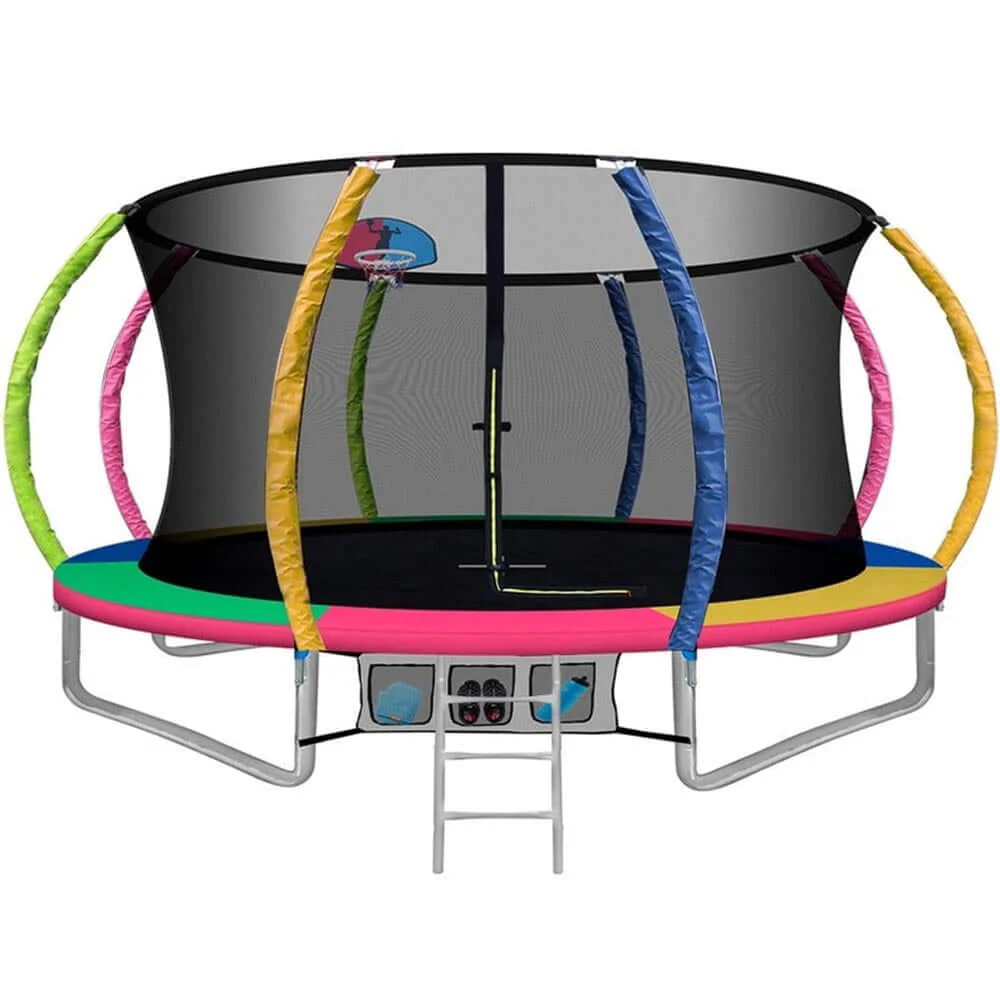 12FT Outdoor Trampoline with Hoop – Round Jumping Set with Safety Enclosure and Ladder
