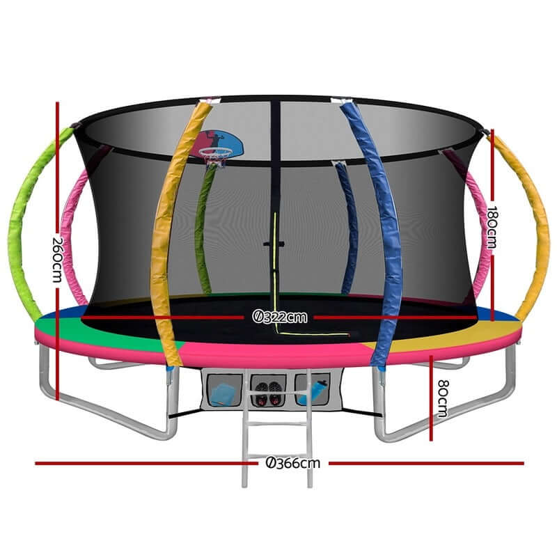 12FT Outdoor Trampoline with Hoop – Round Jumping Set with Safety Enclosure and Ladder - Image 2